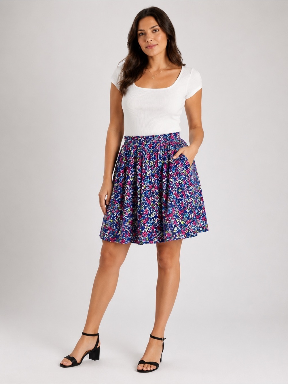 Torrid Multicolor Floral Chiffon Pull On Skater Midi Skirt Size 1x